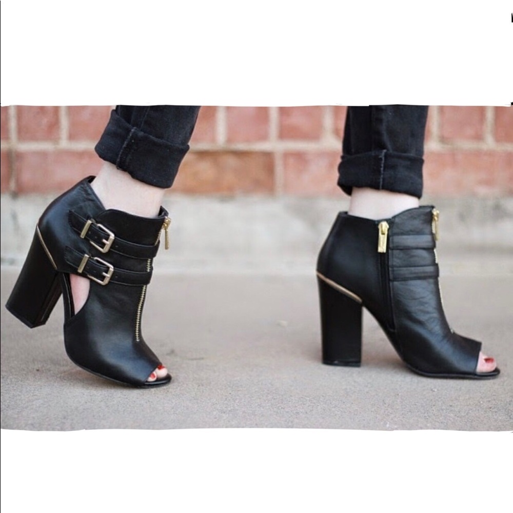Jessica Simpson Black & Gold Buckle Heel Booties